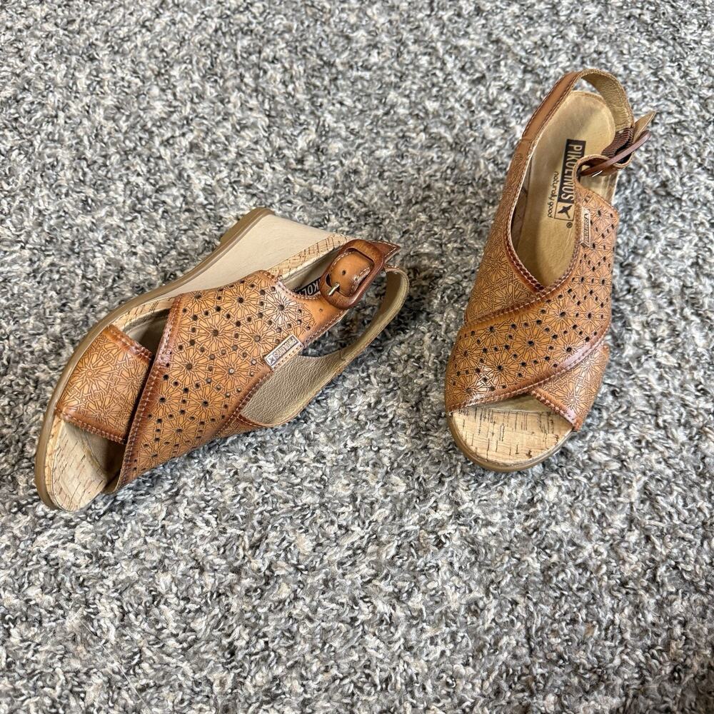 Pikolinos Vigo Sandals Wedge Leather Brown Size 37 US 6.5-7 Slingback Comfort